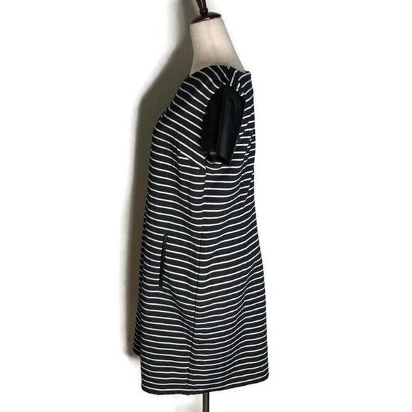 Ann Taylor Womens Shift Career Dress Navy White Faux Leather Short Sleeve M - Picture 3 of 9